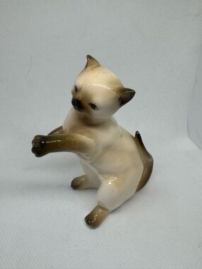 Vintage Ceramic Siamese Cat Figurine in Cream and Brown